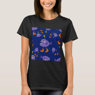 Funny Purple Angler Fish in Boots Pattern T-Shirt