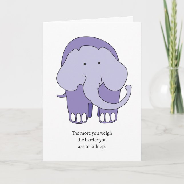 Funny Purple Elephant Birthday Card (Front)