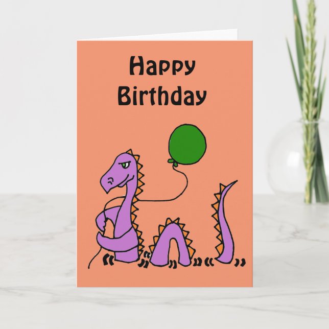 Funny Purple Loch Ness Monster with Green Balloon Card (Front)