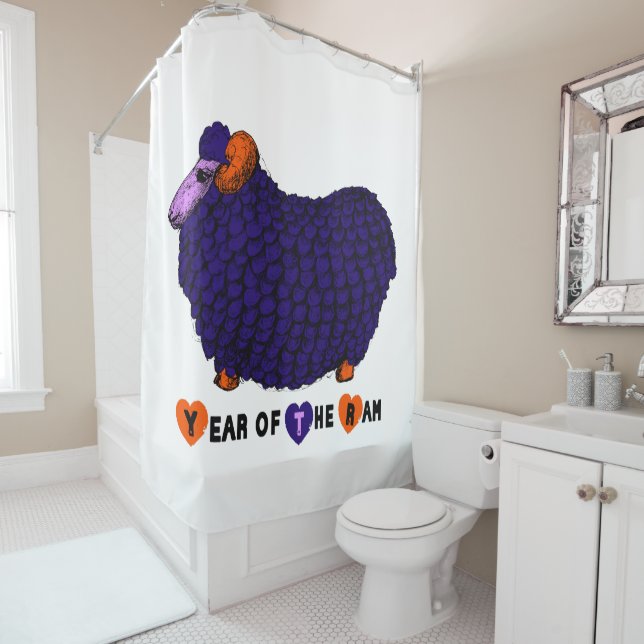 Funny Purple Ram Chinese Year Zodiac Shower C Curtain (In Situ)