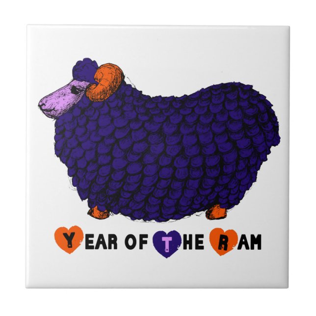 Funny Purple Ram Chinese Year Zodiac Tile (Front)
