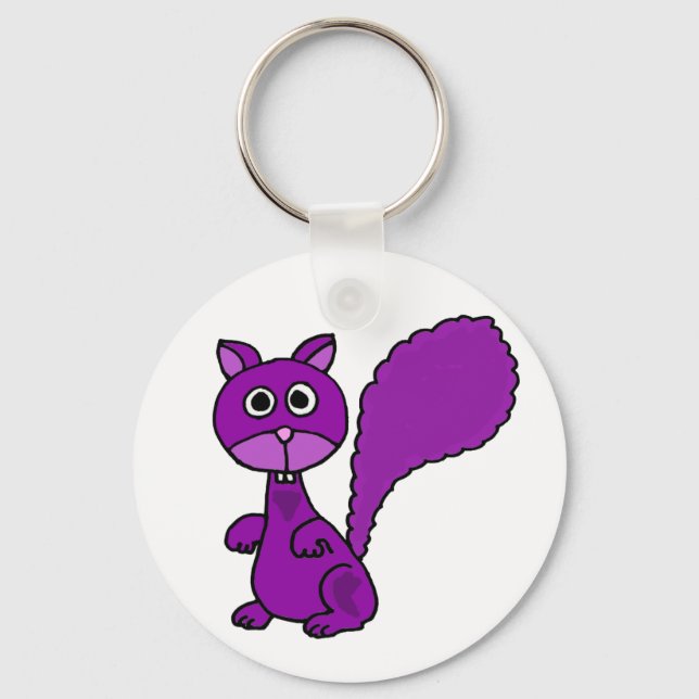 Funny Purple Squirrel Cartoon Key Ring (Front)