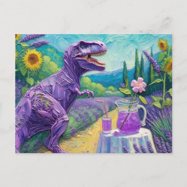 Funny purple T-Rex with lavender lemonade fantasy  Postcard (Front)