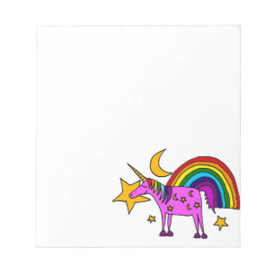 Funny Purple Unicorn with Rainbow and Stars Notepad