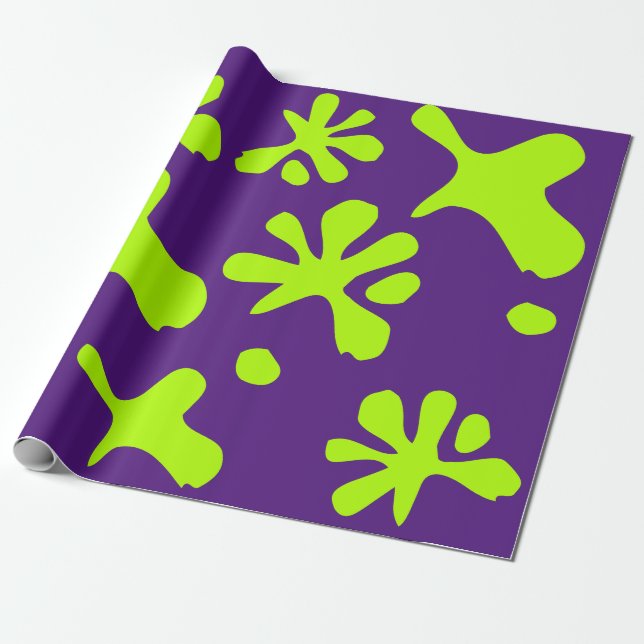 Funny purple violet neon green slime pattern kids wrapping paper (Unrolled)