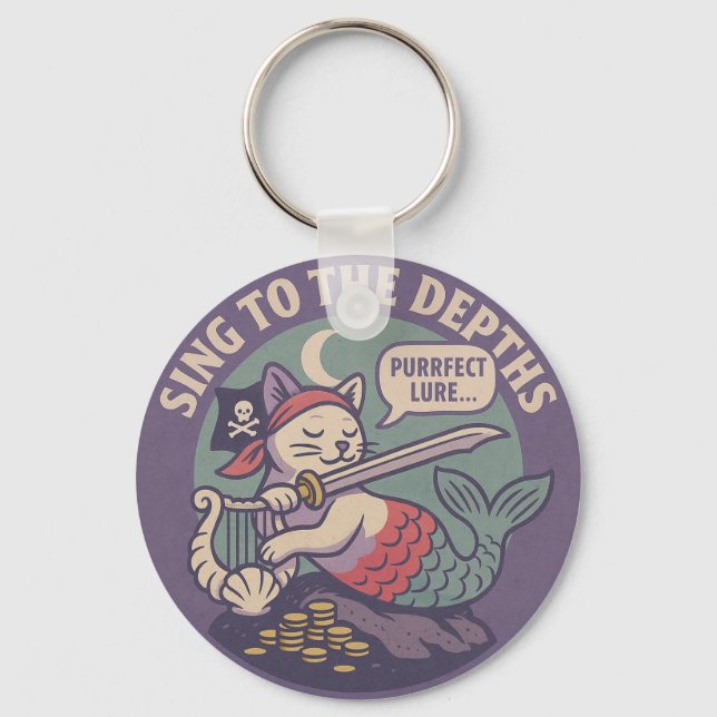 Funny Purr-maid Pirate Cat Art Key Ring (Front)