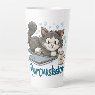 Funny "Purrcrasator" Cat Sleeping on Laptop   Cute Latte Mug