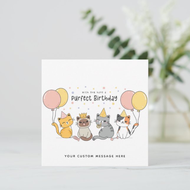 Funny Purrfect Birthday Cat Card with Balloons (Standing Front)
