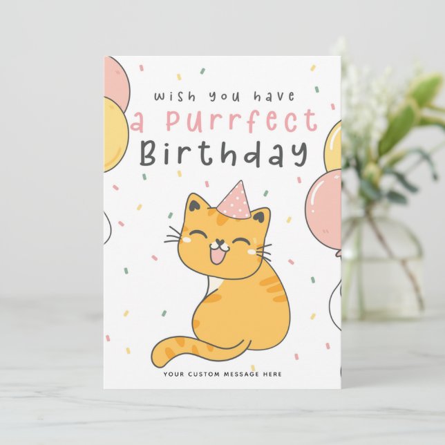 Funny Purrfect Birthday Cat Card with Balloons (Standing Front)