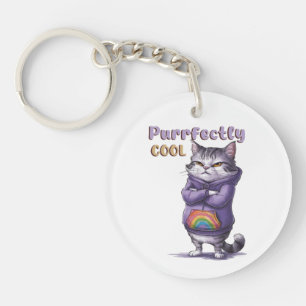Funny Purrfectly Cool" Cat Key Ring