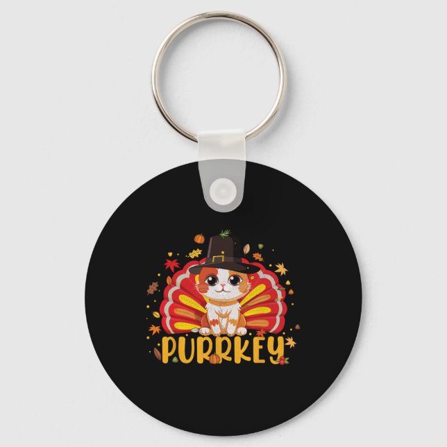 Funny Purrkey Turkey Cat Kitten Funny Thanksgiving Key Ring (Front)