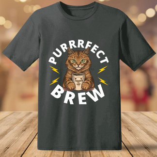 Funny Purrrfect Brew with Cat and Coffee T-Shirt