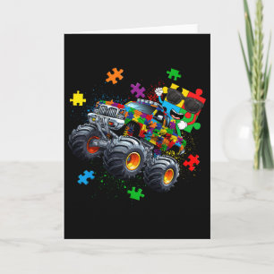 Funny Puzzle Riding Monster Truck Autism Awareness Card