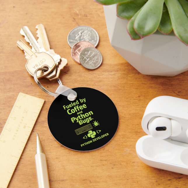 Funny Python Developer – Fueled by Coffee bugs  Key Ring (Desk)