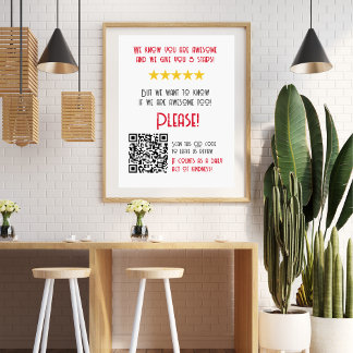 Funny QR Code Leave a Review unique modern Poster