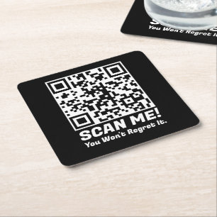 Funny QR Scan Me! Funny Regret Joke Square Paper Coaster