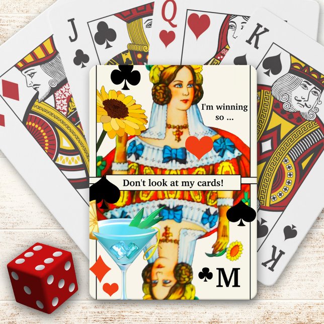 Funny Queen Cocktail Playing Cards Deck (Deck of playing cards featuring a colorful design with a queen with sunflower and cocktail.)