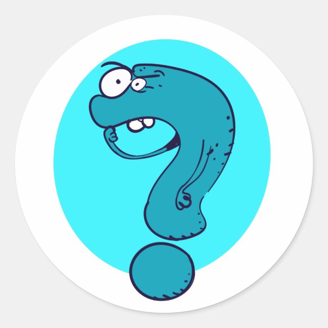 funny question mark thinking cartoon classic round sticker (Front)