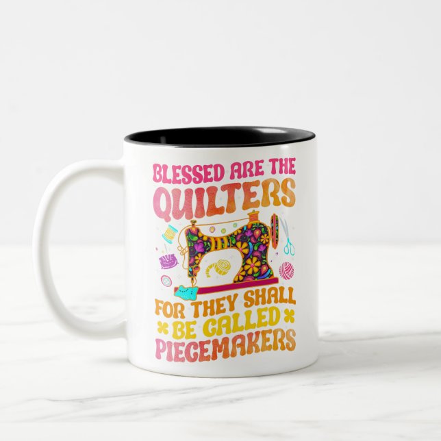 Funny Quilting Sewing Quilt gifts Quilter groovy  Two-Tone Coffee Mug (Left)
