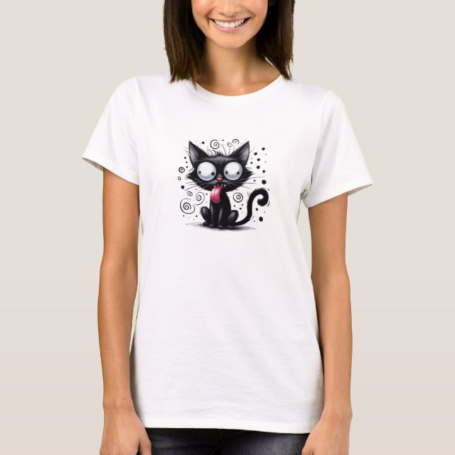 Funny quirky black cat T-Shirt (Front)