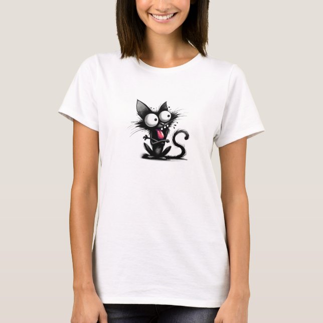 Funny quirky black cat T-Shirt (Front)
