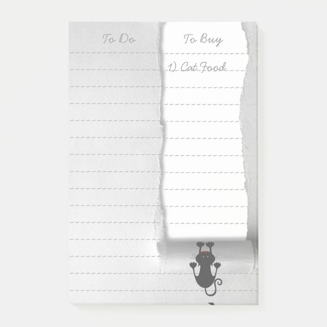 Funny Quirky Cat Tearing Paper Post-it Notes (Front)