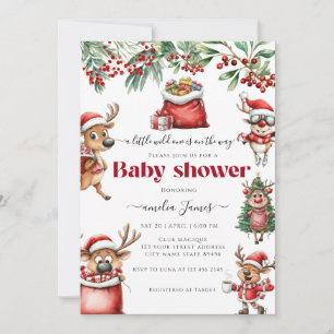 Funny Quirky Christmas Reindeer baby shower Invitation