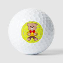 Funny Quirky Cute Bowtie Bear on Yellow Golf Balls