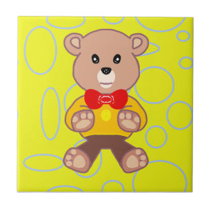 Funny Quirky Cute Bowtie Bear Yellow Ceramic Tile