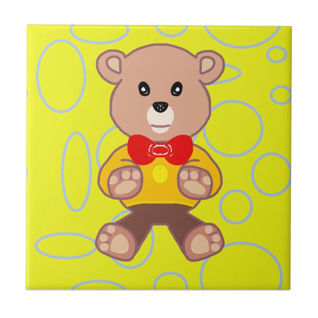 Funny Quirky Cute Bowtie Bear Yellow Ceramic Tile (Front)