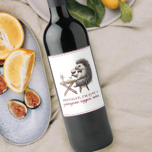 Funny Quirky Cute Porcupine Bowtie Unique Wine Label