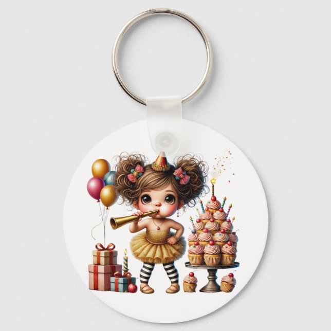 Funny Quirky Gnome Birthday Key Ring (Front)