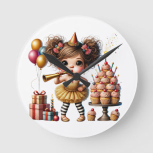 Funny Quirky Gnome Birthday Round Clock