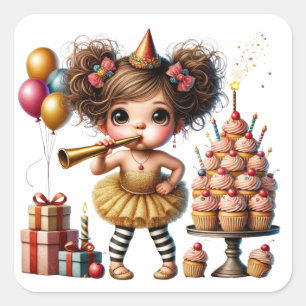 Funny Quirky Gnome Birthday Square Sticker