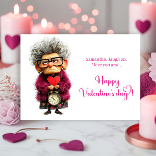 Funny Quirky Lady Bringing Fun Valentine Holiday Card