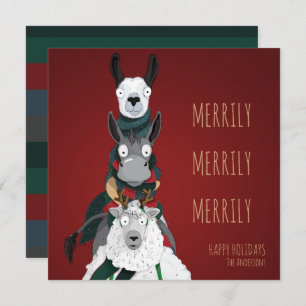 Funny Quirky “Merrily Merrily Merrily” Festive Red Holiday Card