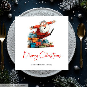 Funny Quirky Santa Red Green Christmas Napkins