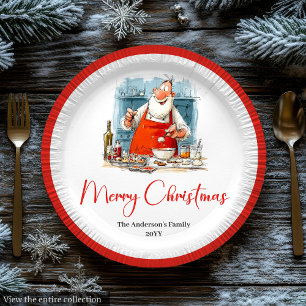 Funny Quirky Santa Watercolor Holiday Plates
