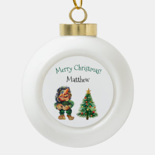 Funny Quirky Troll Christmas Scandinavian Style Ceramic Ball Christmas Ornament