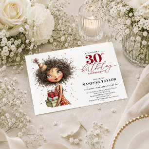 Funny Quirky Woman 30th Birthday Deep Red Script C Invitation