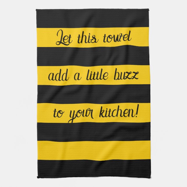 Funny Quote Bees Classic Bumble Bee Stripes Tea Towel (Vertical)