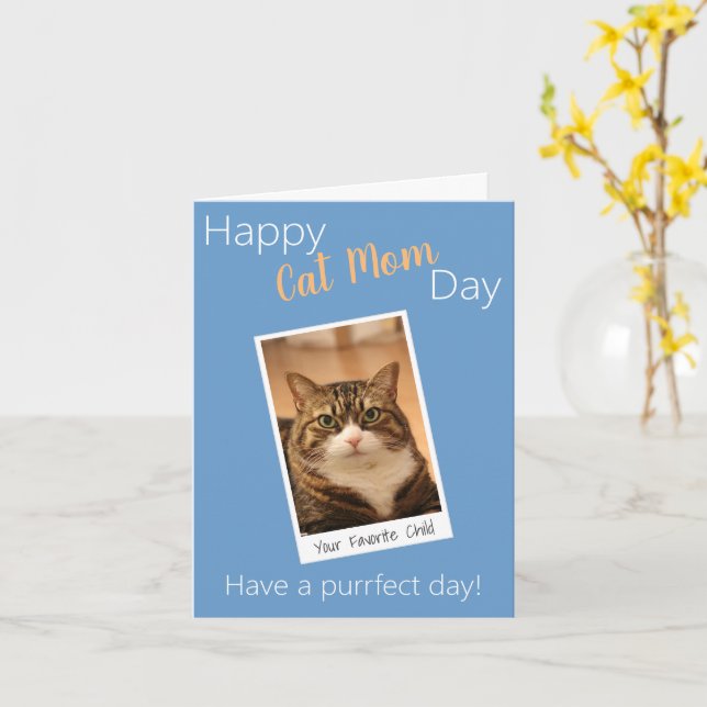 Funny Quote Cat Mum Custom photo Fur Mother's Day Card (Yellow Flower)