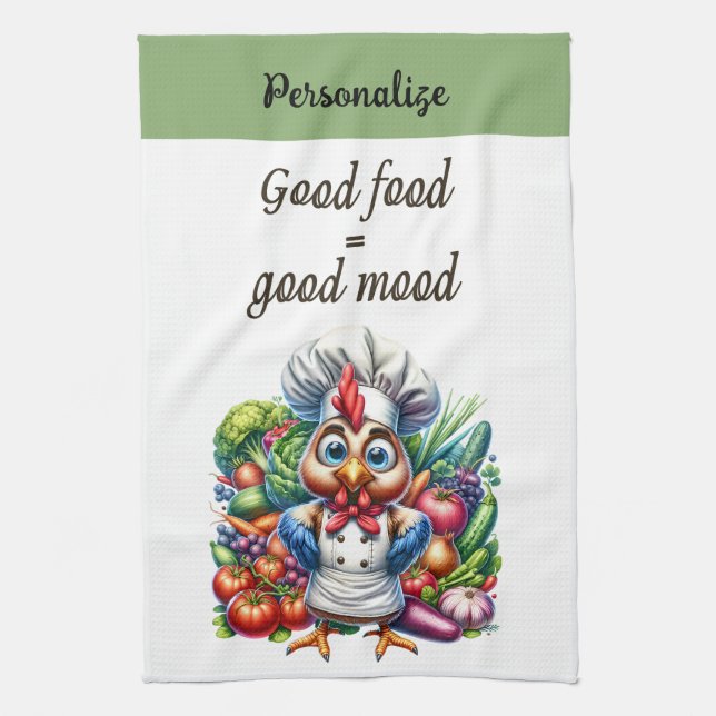 Funny Quote Cute Chicken Chef Cooking Tea Towel (Vertical)