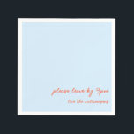 Funny Quote Early Bed Introvert Humor Custom Blue Napkin<br><div class="desc">Add a touch of humor to your gathering with these funny personalized paper napkins in blue and orange featuring the cheeky phrase "please leave by 9 PM" and customizable family or host name below. The minimalist design makes these napkins perfect for casual dinner parties, housewarming events, or any get-together where...</div>