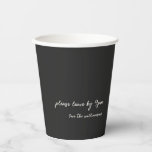 Funny Quote Early Night Introvert Humor Custom Paper Cups<br><div class="desc">Add a touch of humor to your gathering with these funny personalized paper cups in black featuring the cheeky phrase "please leave by 9 PM" and customizable family or host name below. The minimalist design makes these perfect for casual dinner parties, housewarming events, or any get-together where a little wit...</div>