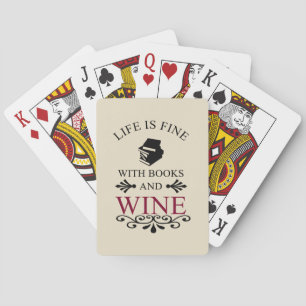 funny quote for books and wine lover playing cards