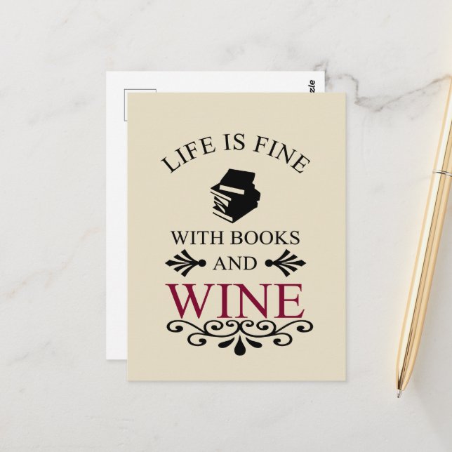 funny quote for books and wine lover postcard (Front/Back In Situ)