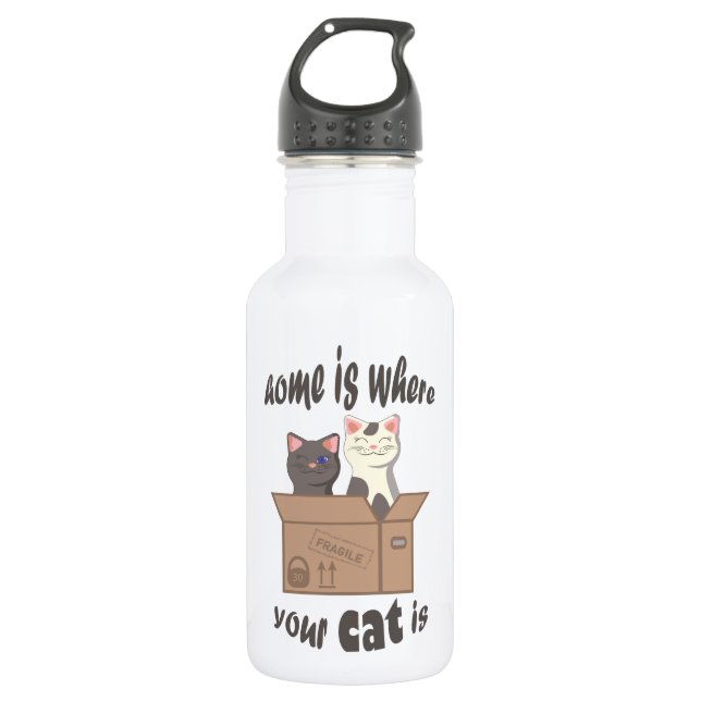 Funny quote Home is where your cat is 532 Ml Water Bottle (Front)
