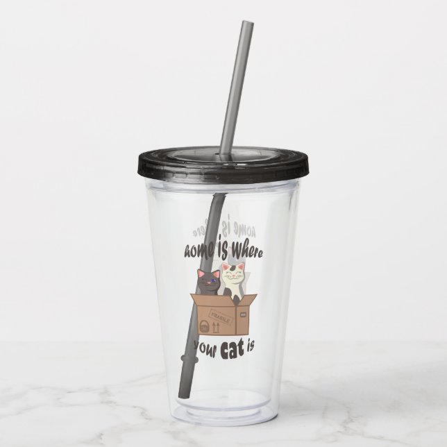 Funny quote Home is where your cat is Acrylic Tumbler (Back)