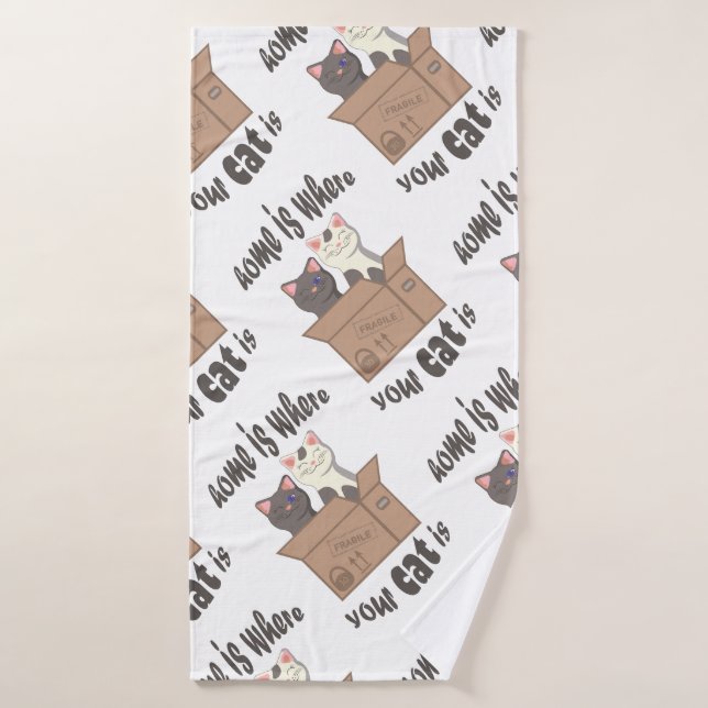 Funny quote Home is where your cat is Bath Towel (Bath Towel)